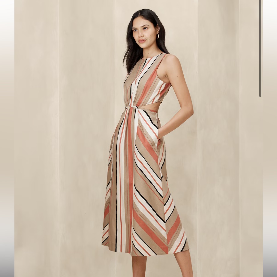 Nwt Banana Republic Linen-Blend Cut-Out Midi Dress